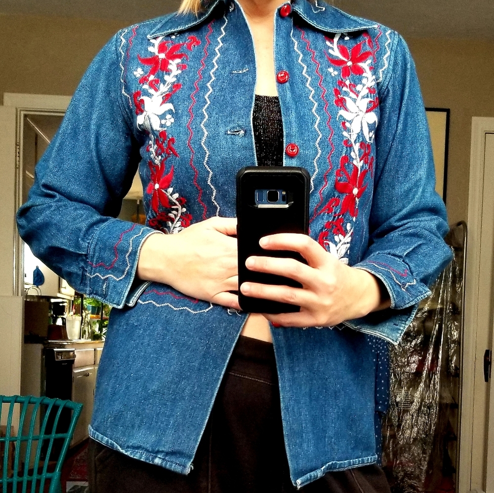 VTG 60s/70s Mexican Embroidered Jean Jacket - Picture 12 of 13